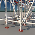 Long Construction Scaffolding Structure With White Frame Red Base Components