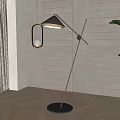 Modern Arched Floor Lamp With Black Base In Minimalist Room Wooden Floor And Green Plant