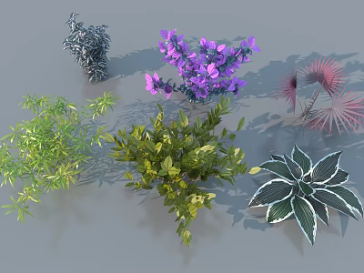 Diverse Arbor Varieties Featuring Purple Flowers Green Leaves And Shaped Foliage 3d model