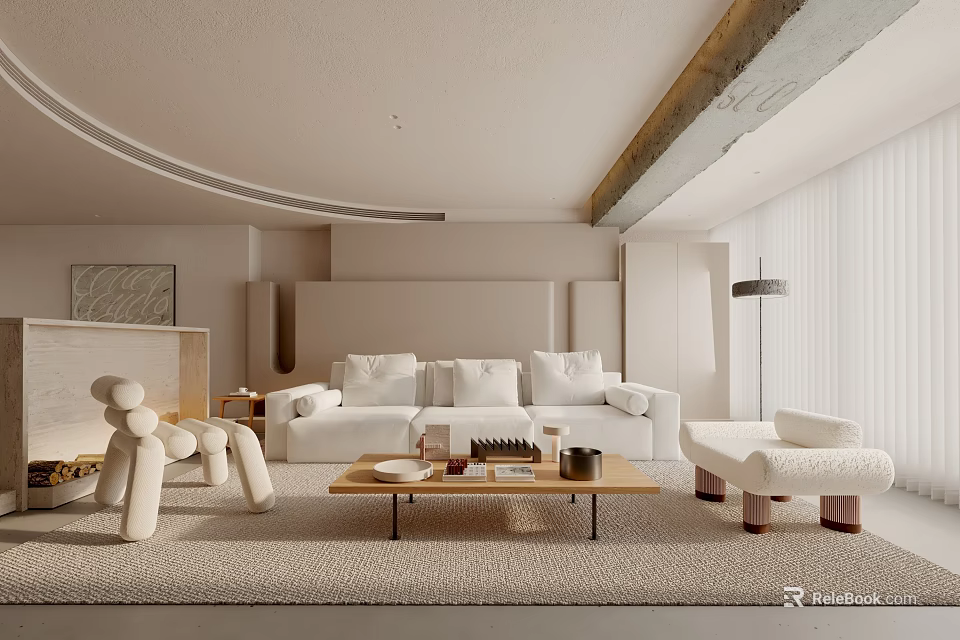 Modern Minimalist Living Room Interior Design With White Sofa Coffee Table Rug And Floor Lamp 3d model 