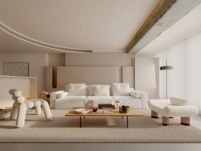 Modern Minimalist Living Room Interior Design With White Sofa Coffee Table Rug And Floor Lamp 3d model