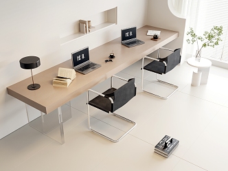 Modern office desk and chair double computer desk combination 3d model