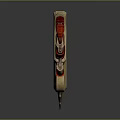 Ancient Decorative Weapon With Dark Blade Golden Ornament And Red Cord Wrapping