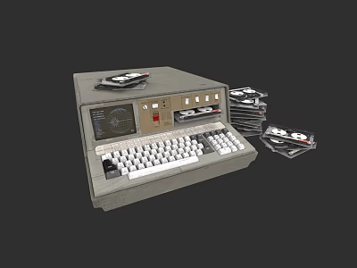 Vintage Computer System With Keyboard Screen And Stacked Floppy Disks 3d model