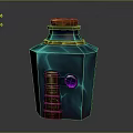 Enchanted Teal Blue Potion Bottle With Gold Accents Brown Cork And Purple Gem