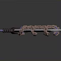 Angular Blade Sword With Wrapped Chains Dark Hilt And Metallic Sheen On Dark Background
