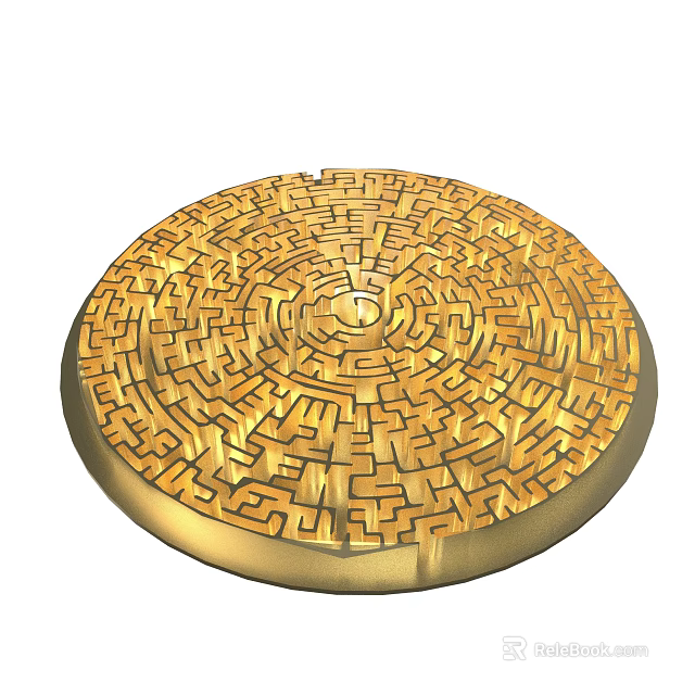 Golden Circular Ornate Maze Pattern Design With Intricate Surface Details 3d model 