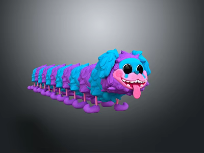 Colorful Blue Purple Cartoon Caterpillar Toy With Long Body Many Legs Big Eyes And Tongue 3d model