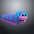 Colorful Blue Purple Cartoon Caterpillar Toy With Long Body Many Legs Big Eyes And Tongue