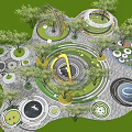 Park Landscape Design With Circular Walkways Greenery Water Features And Recreational Areas