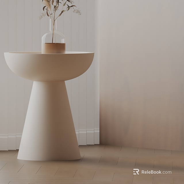 Modern Minimalist Ivory Side Table With Rounded Top And Conical Base In Light Interior 3d model 