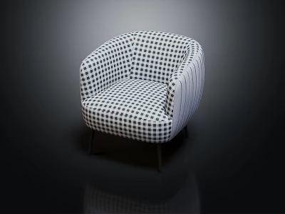 Stylish Single Seater Sofa With Black And White Checkered Pattern Curved Design And Metal Legs 3d model
