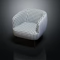 Stylish Single Seater Sofa With Black And White Checkered Pattern Curved Design And Metal Legs
