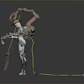 Robot With Yellow Hat And Mechanical Creature Equipped With Mechanical Arms Holding Pitchfork