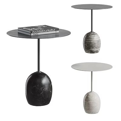 Modern Round Top Side Tables With Spherical Marble Bases In Black Gray White 3d model
