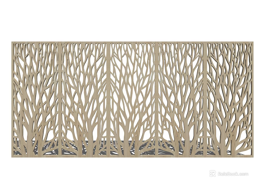 Wooden Room Divider with Laser Cut Tree Branch Pattern for Modern Interior Decor 3d model