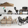 Stylish Outdoor Chairs Patio Dining Set With Umbrella Grill Table Food And Drinks
