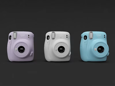 Portable Instant Digital Polaroid Cameras in Purple White Light Blue Colors 3d model
