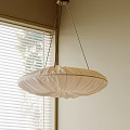 White Round Pleated Pendant Light Hanging By Window Blinds With Natural Light 3d model