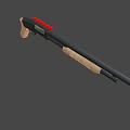 Detailed Shotgun Design With Black Barrel Wooden Grip And Red Component