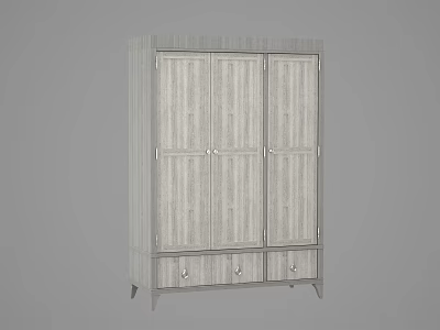 Light Gray Modern Wooden Wardrobe With Three Doors And Bottom Storage Drawers 3d model