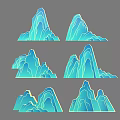 Six Blue Mountain Illustrations In Cartoon Style With Layered Design And Gray Background