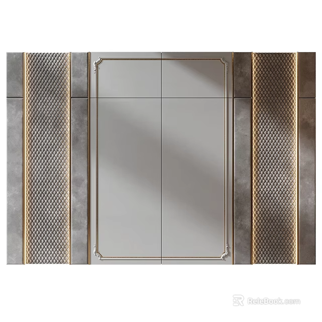 Modern Metal Wall Decor Featuring Geometric Pattern Gray Gold Lines and Texture 3d model