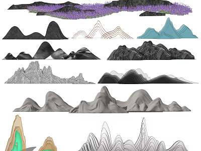 Artistic Garden Ornaments Featuring Diverse Mountain Shapes And Textures 3d model