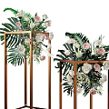 Elegant Floral Arrangement With Pink And White Flowers On Metal Stands