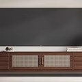 Wooden TV Stand With Lattice Doors Drawers Flat Screen TV And Table Lamp