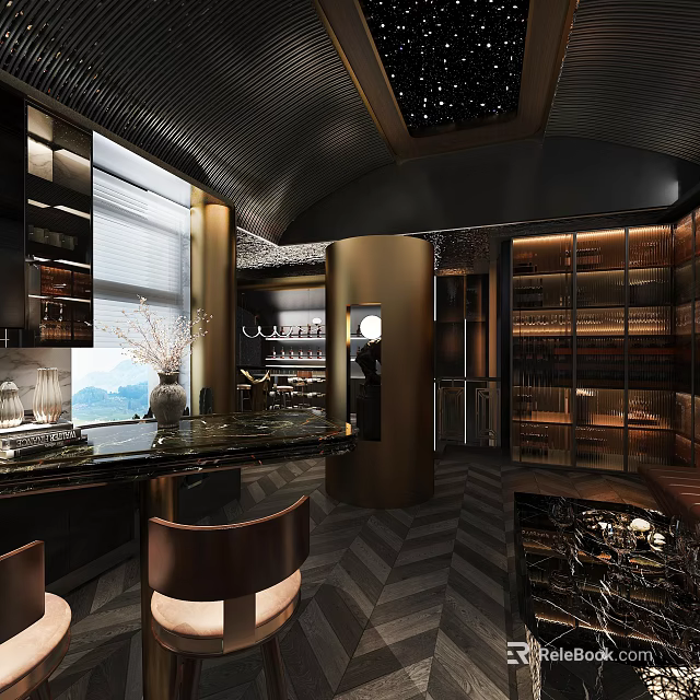 Luxury Wine Cellar Interior With Bar Counter And Cabinets 3d model 