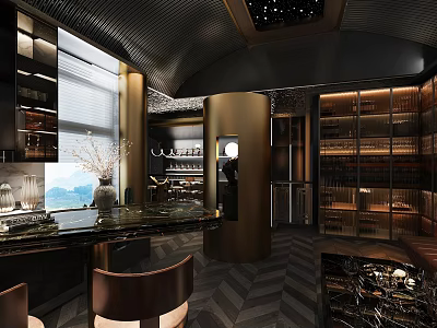 Luxury Wine Cellar Interior With Bar Counter And Cabinets 3d model