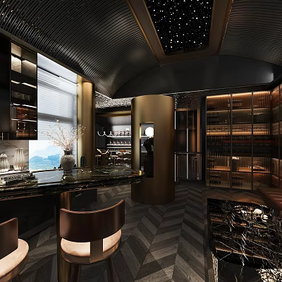 Luxury Wine Cellar Interior With Bar Counter And Cabinets 3d model