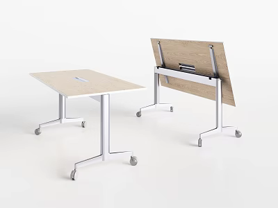 Foldable Office Desk With Wooden Top Metal Frame And Rolling Wheels 3d model