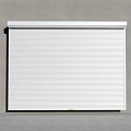 White Roller Shutter Door Against Gray Textured Wall And Concrete Floor 3d model