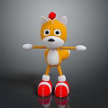 Cute Yellow Fox Plush Toy Character With Red Head Decoration And Red Shoes Standing On Dark Background
