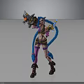 3D Fantasy Female Character With Blue Braided Hair Purple Pink Outfit Holding Weapon And Staff