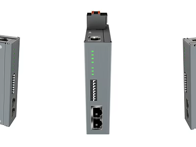 Gray Industrial Electronic Modules With Ethernet Port And Green Indicator Lights 3d model