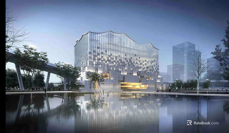 Aerial Urban Planning View Of Modern Glass Facade Building With Waterfront City Landscape Design 3d model 