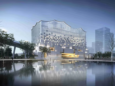 Aerial Urban Planning View Of Modern Glass Facade Building With Waterfront City Landscape Design 3d model