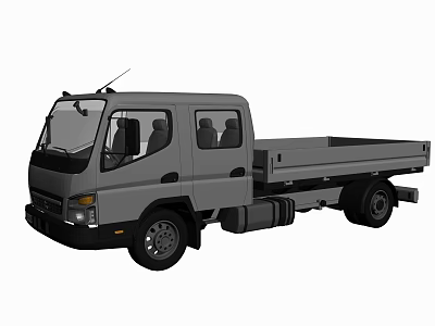 Gray Commercial Flatbed Truck With Cab And Open Cargo Area For Transportation 3d model