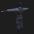 Man In Black Tactical Uniform With Helmet Mask And Arms Outstretched
