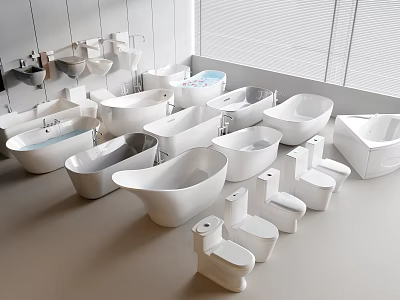 Variety Of Modern Bathtubs In Bathroom Showroom 3d model