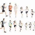 Group of Adults and Children Running Together in Active Sports Scene
