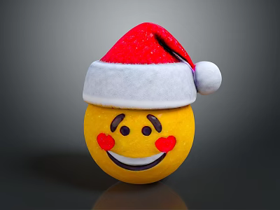 Yellow Smiling Doll In Red Santa Hat With White Trim And Pom Pom Red Blush 3d model