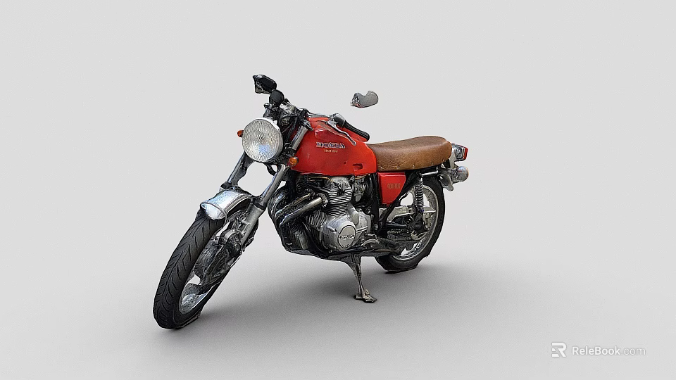 Red Vintage Motorcycle With Brown Seat And Silver Engine Design 3d model 