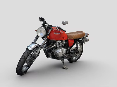 Red Vintage Motorcycle With Brown Seat And Silver Engine Design 3d model