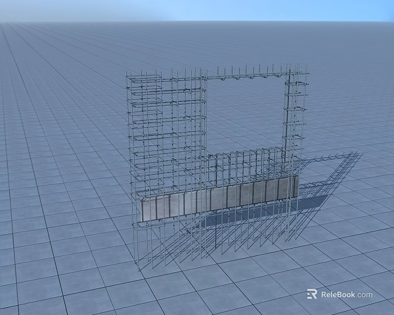 3D Rendered Scaffolding Structure With Metal Frame On Grid Floor Surface 3d model 