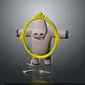 Cartoon Sheep Figure Holding Yellow Hoop With Small Utensils On Black Surface