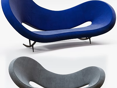 Modern Curved Lounge Chairs In Blue And Gray With Metal Frame Design 3d model